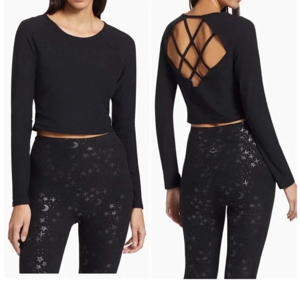 Beyond Yoga Spacedye Enlighten Cropped Pullover Darkest Night Black Size XL - Picture 2 of 11